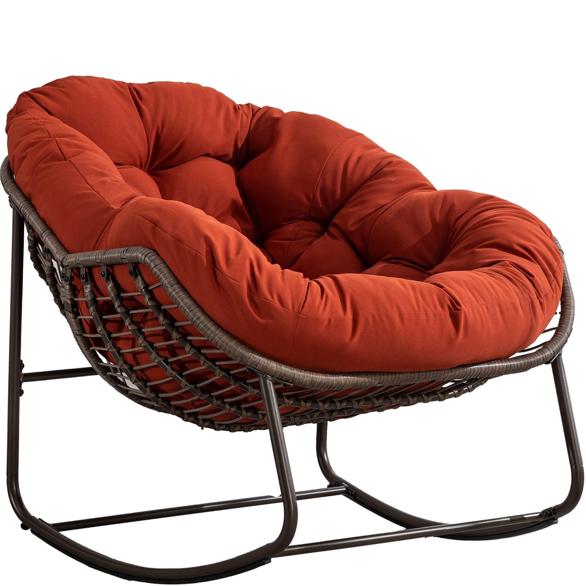 autolock Schaukelstuhl Outdoor-Schaukelstuhl aus Rattan – Handgeflochten, gepolstert, ergonomisch & wetterfest – für Garten, Terrasse & Wohnzimmer