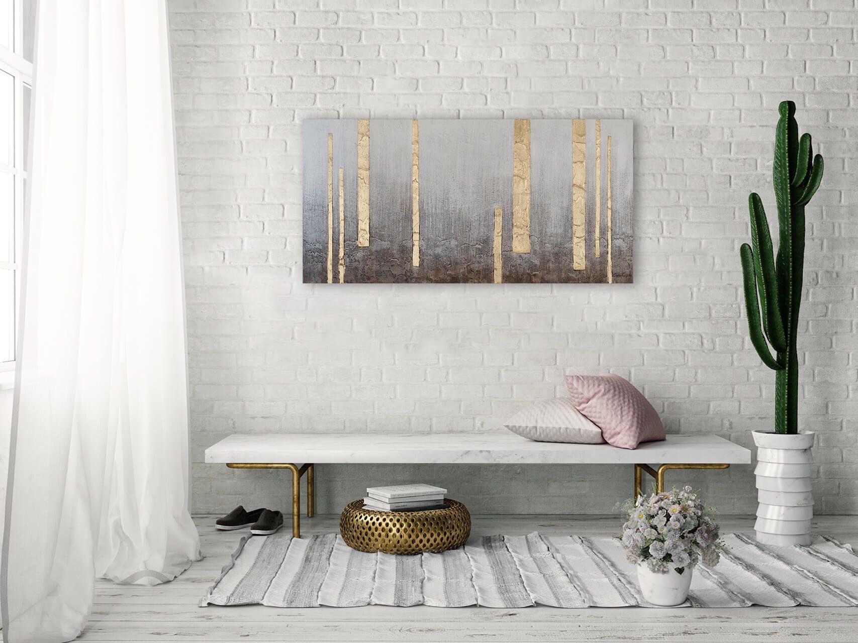 KUNSTLOFT Accent 100% 120x60 cm, Wandbild Leinwandbild Gemälde HANDGEMALT Wohnzimmer Solar