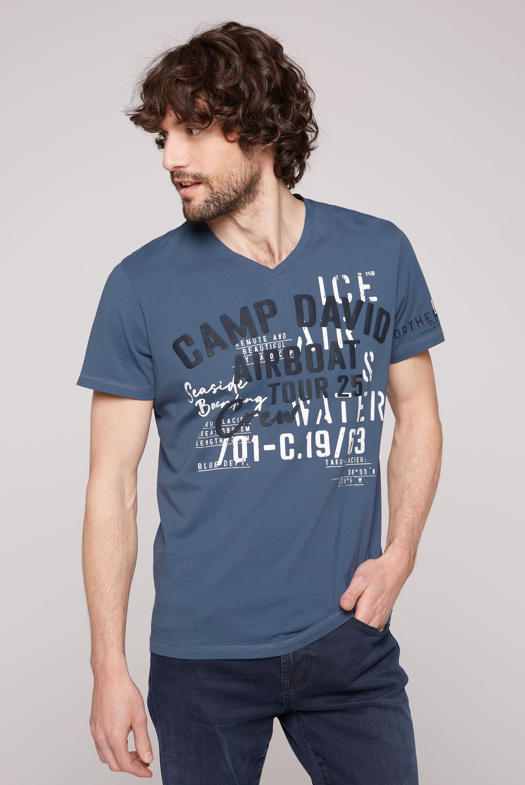 CAMP DAVID T-Shirt dark Logo-Artworks mit sky