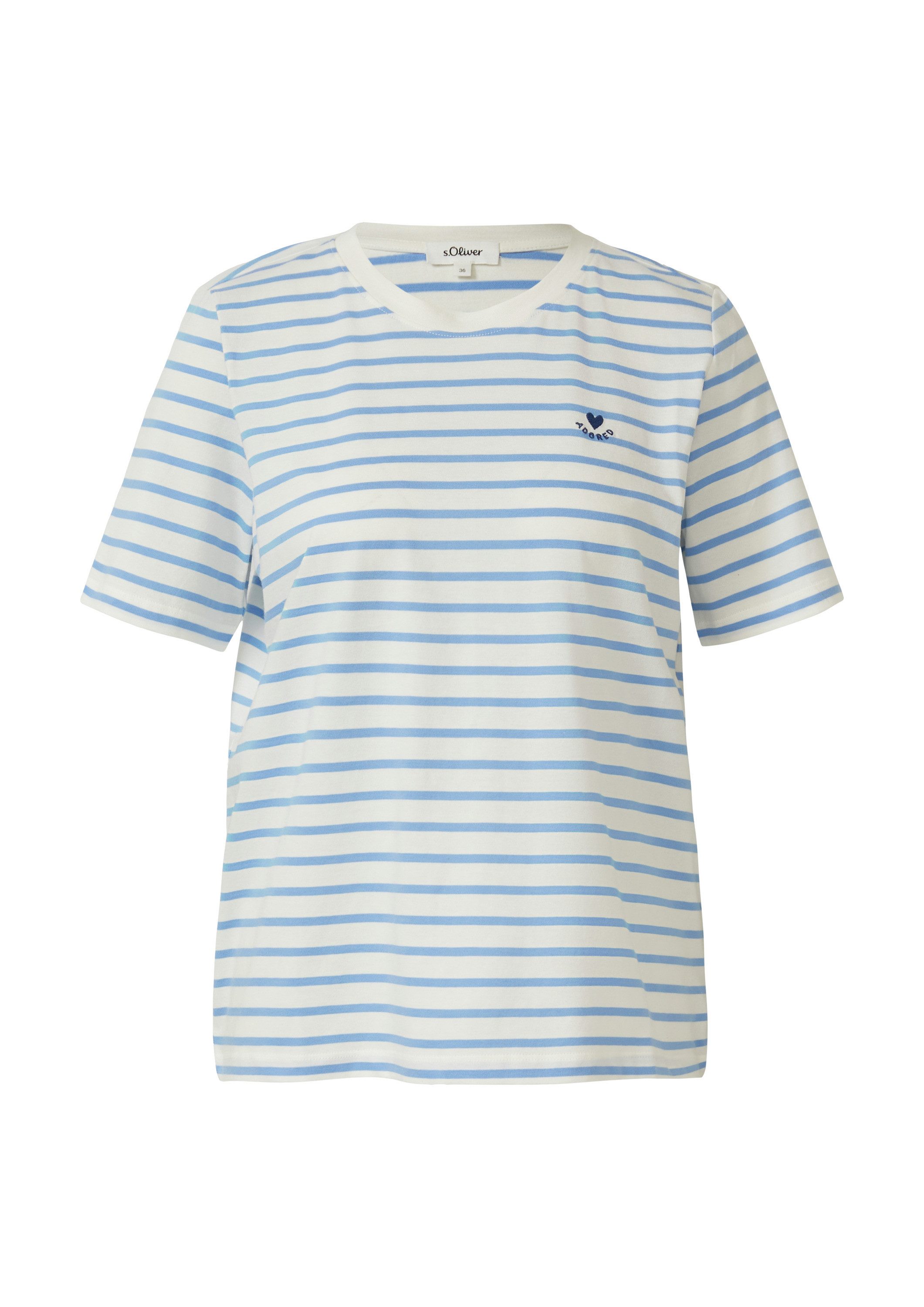 s.Oliver Kurzarmshirt T-Shirt Gestreiftes Jersey-T-Shirt mit Herz-Stickerei günstig online kaufen