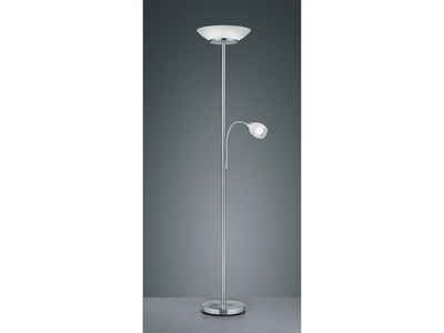 TRIO LED Deckenfluter, Lesearm, LED wechselbar, Warmweiß, mit Leselampe Vintage Stehlampe Lampenschirm-e Glas Silber, Höhe 180cm