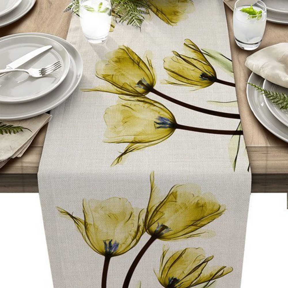 Diwzbyn Tischläufer Mode Pflanzen Blumen Tischläufer Tischdecke Bohemian Tabelle Flagge, für Küche Esstisch, Abwaschbar, Outdoor Urlaub Party Dekor 33x183cm