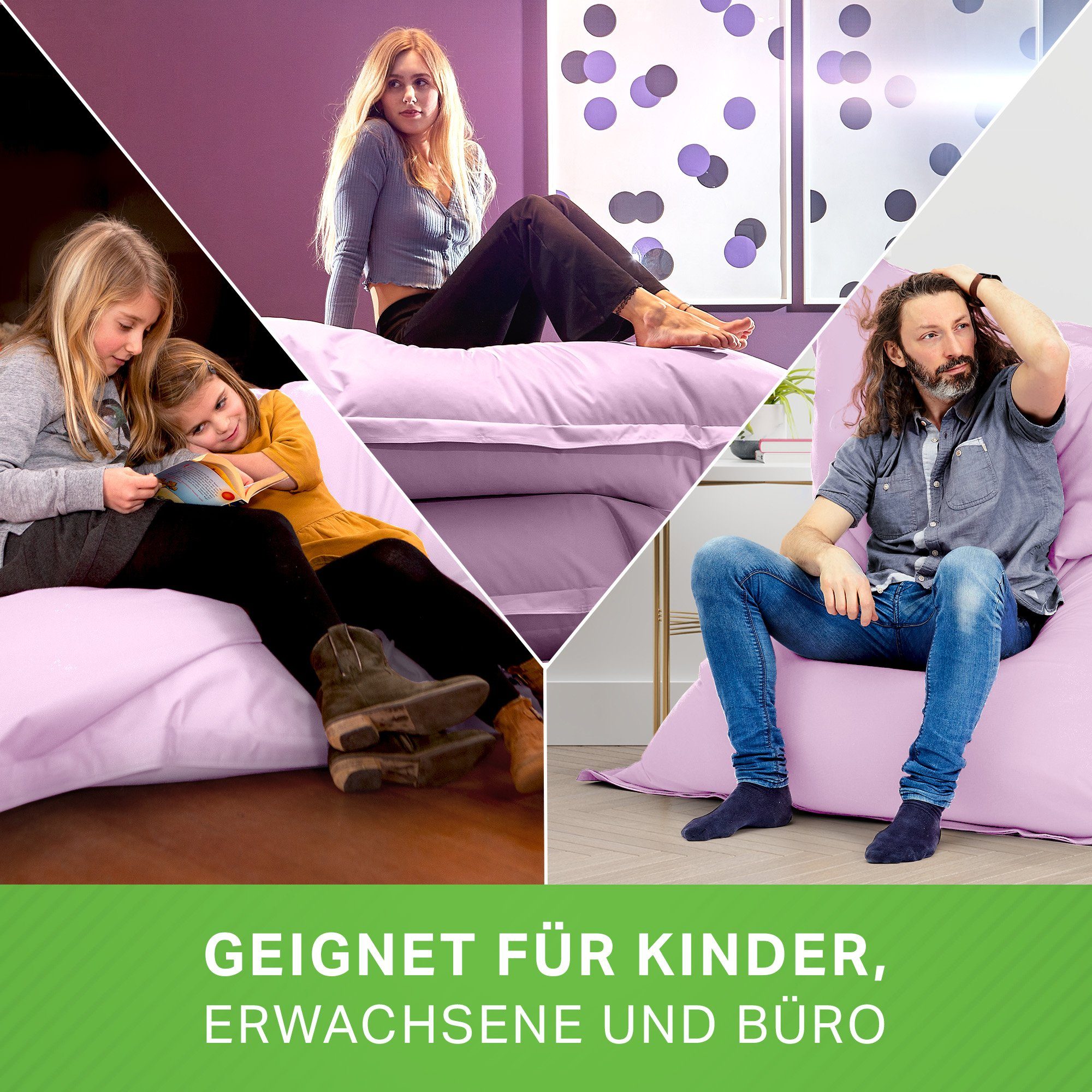 Füllung, Green 140x180cm Perlen Kinder Waschbar Riesensitzsack Outdoor Square Liegekissen), Draußen Flieder Bean EPS Groß 380 Sitzsack (XXL & Liter Bodenkissen Wetterfest Bag Bean Sitzkissen Lounge Erwachsene