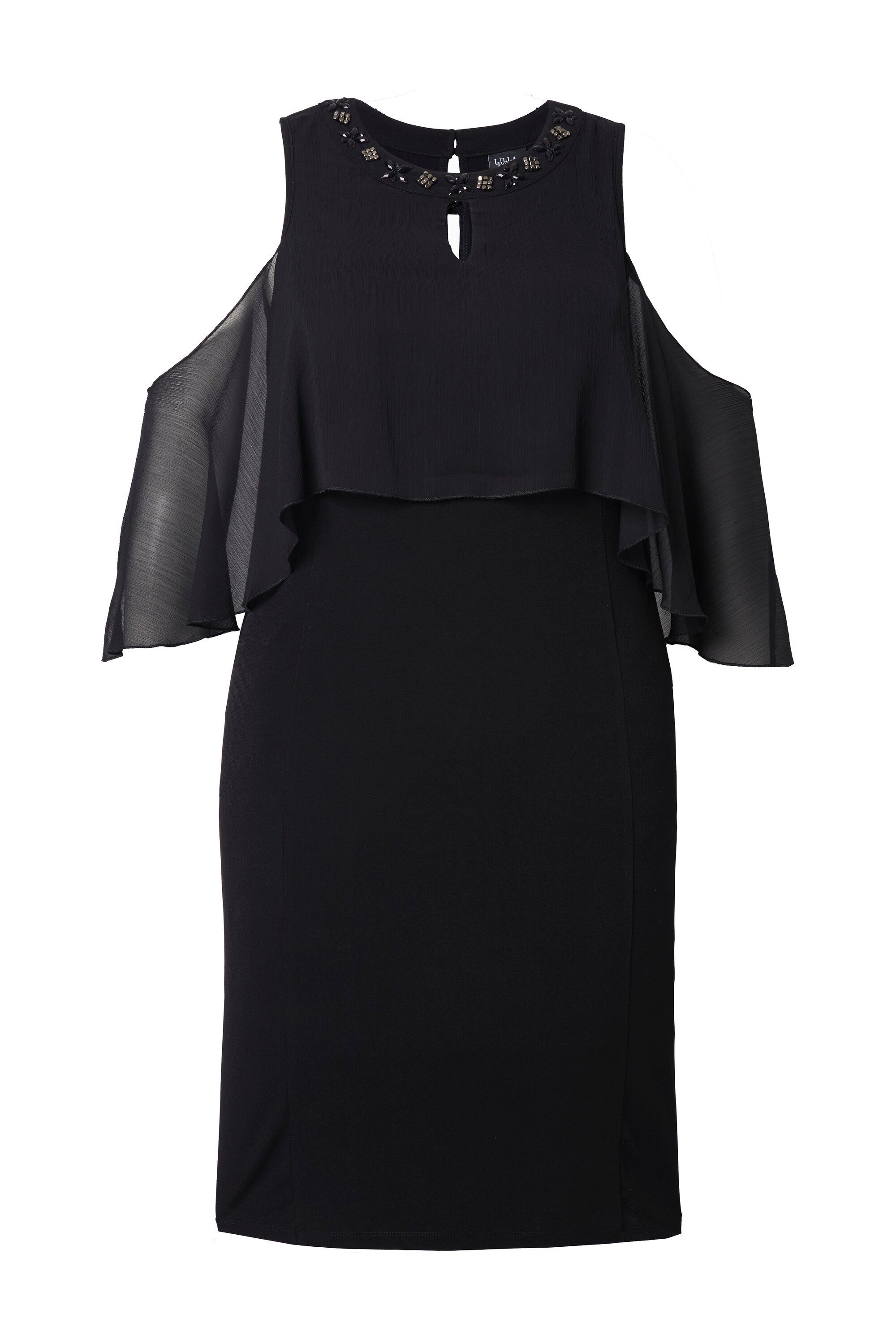 Ulla Popken Jerseykleid Chiffonkleid Slim Rundhals ärmellos doppellagig
