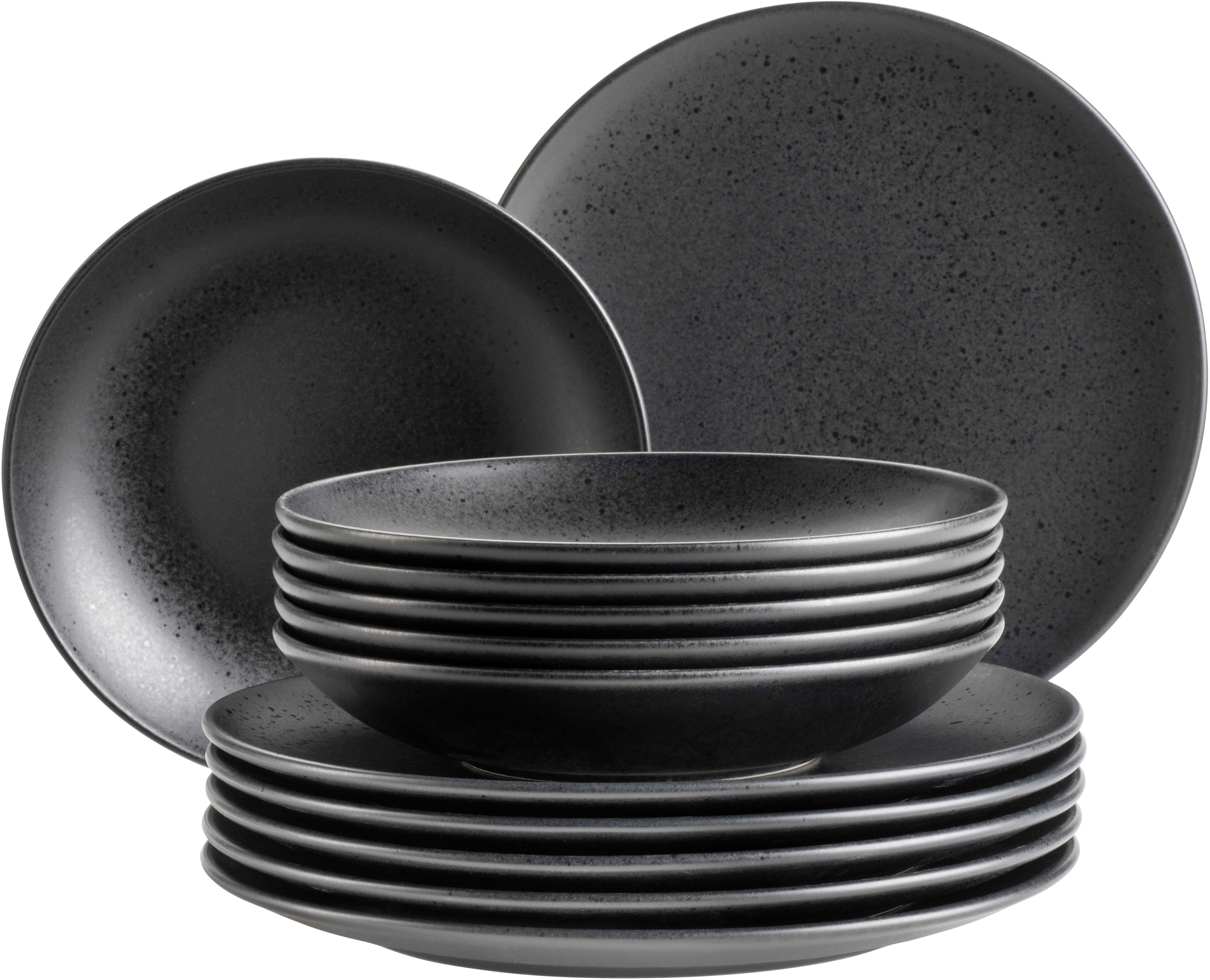 MÄSER Tafelservice ESSENTIAL, aus Steinzeug (12-tlg), 6 Personen, Steinzeug, Teller Set, Geschirr-Set, Service