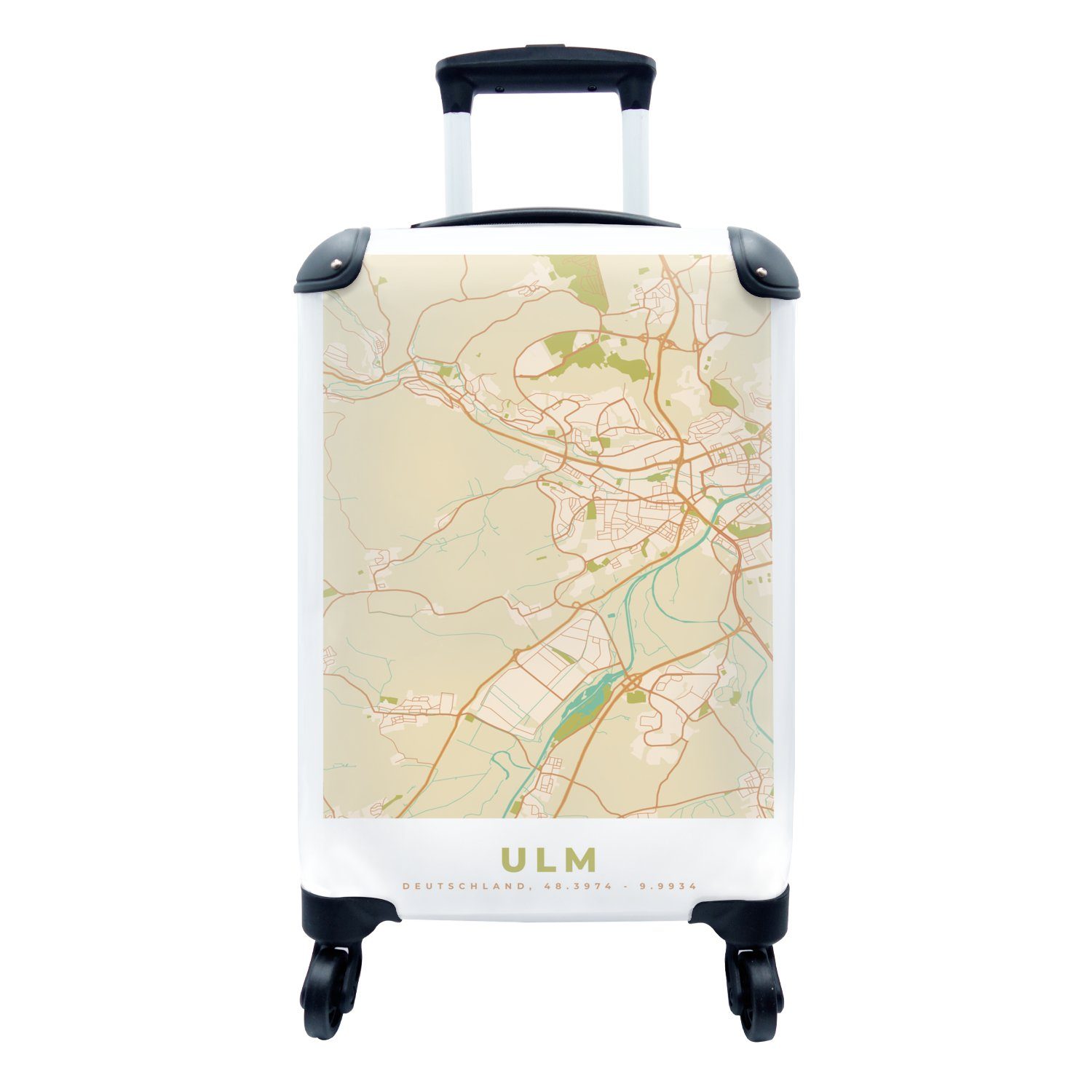 Handgepäck Ulm rollen, Reisetasche mit Vintage Reisekoffer - MuchoWow Ferien, für Karte - Handgepäckkoffer 4 Trolley, - Stadtplan, Rollen,