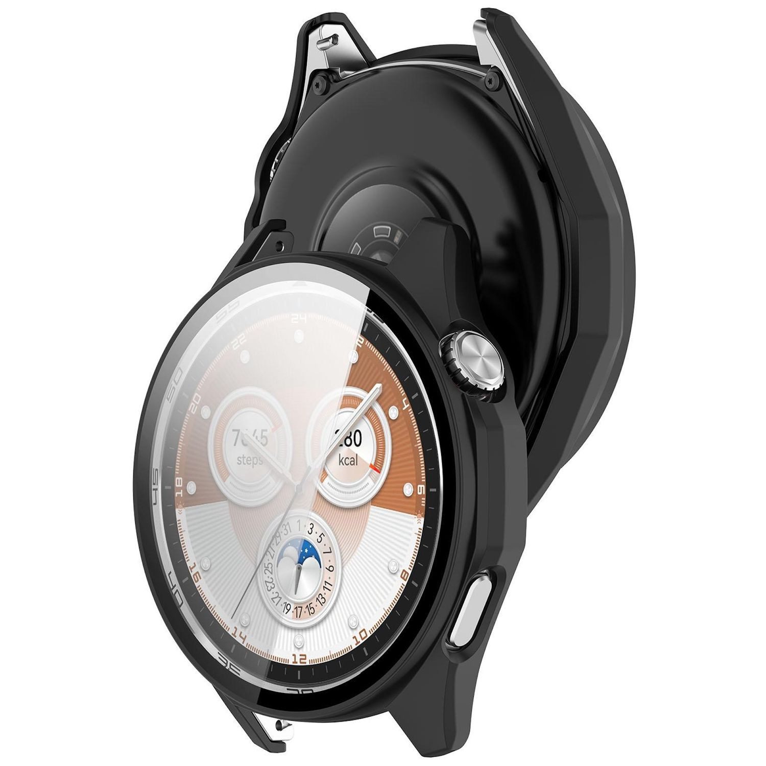 Wigento Smartwatch-Hülle Für Huawei Watch GT 6 46mm Kunststoff Hülle + Hart Glas Matt Schwarz, Schutzhülle aus PC + Hart Glas für Rundumschutz