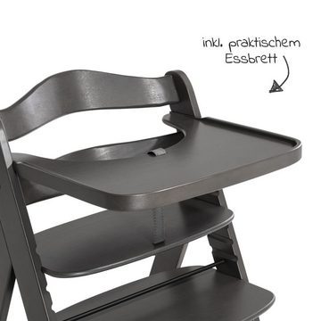 Hauck Hochstuhl Alpha Charcoal Selectline, Mitwachsender Holz Baby Kinderhochstuhl mit Tisch & Sitzauflage