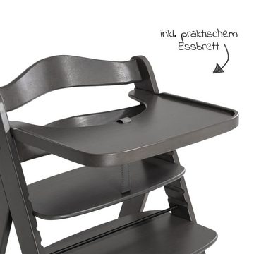Hauck Hochstuhl Charcoal Selectline, Mitwachsender Holz Kinderhochstuhl mit Tisch, Sitzauflage verstellbar