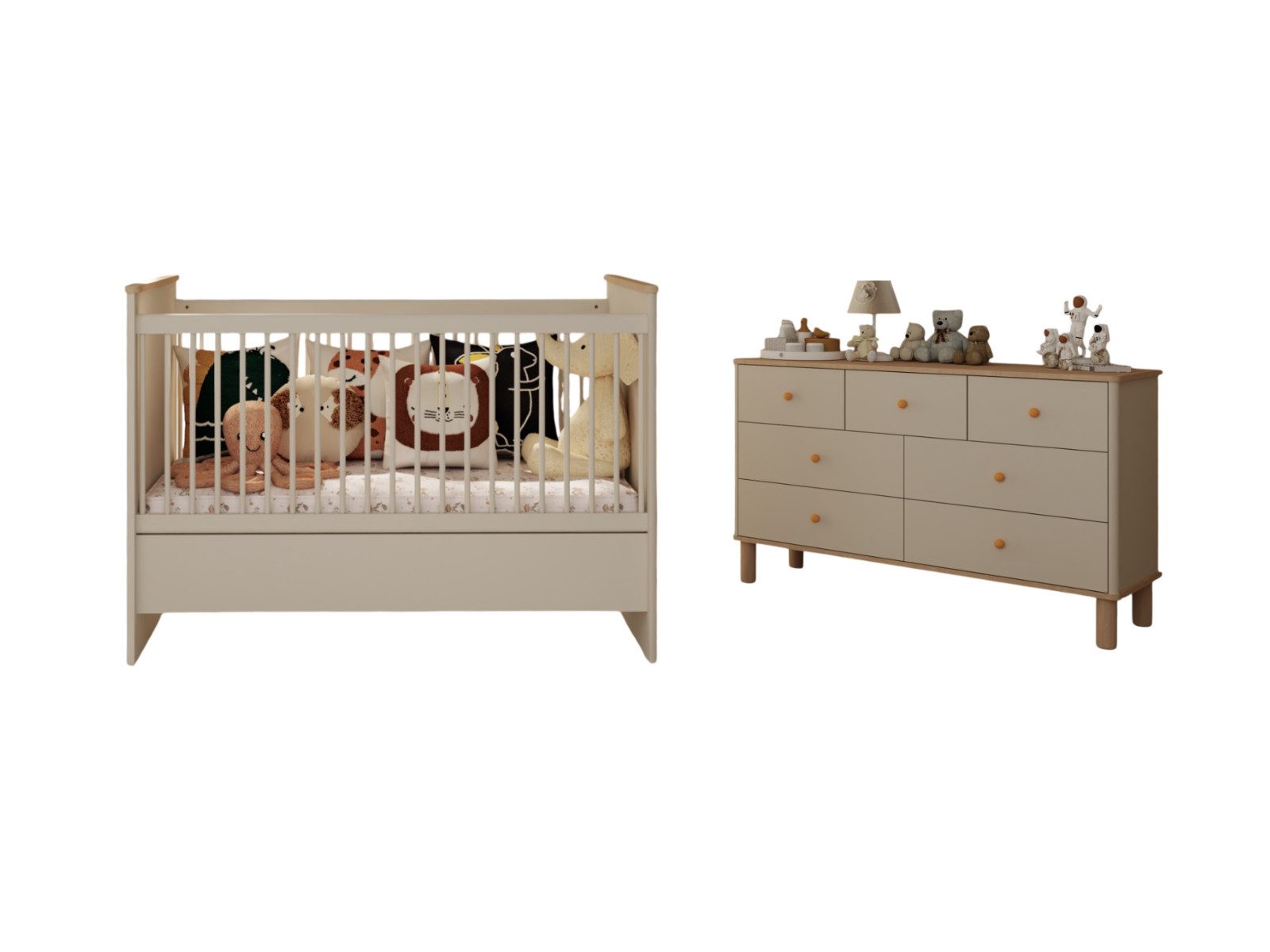 Villa Möbel Babyzimmer-Komplettset Melvona, (Babyzimmer-Set, 2-tlg., Babybett und Kommode), mit Bett, Nachttisch und Schreibtisch