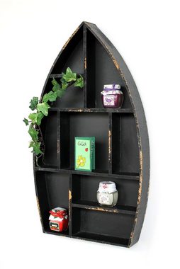 DanDiBo Wandregal Setzkasten Boot Sammlervitrine Schwarz 12111 Loft 58 cm Shabby Landhaus Wandregal