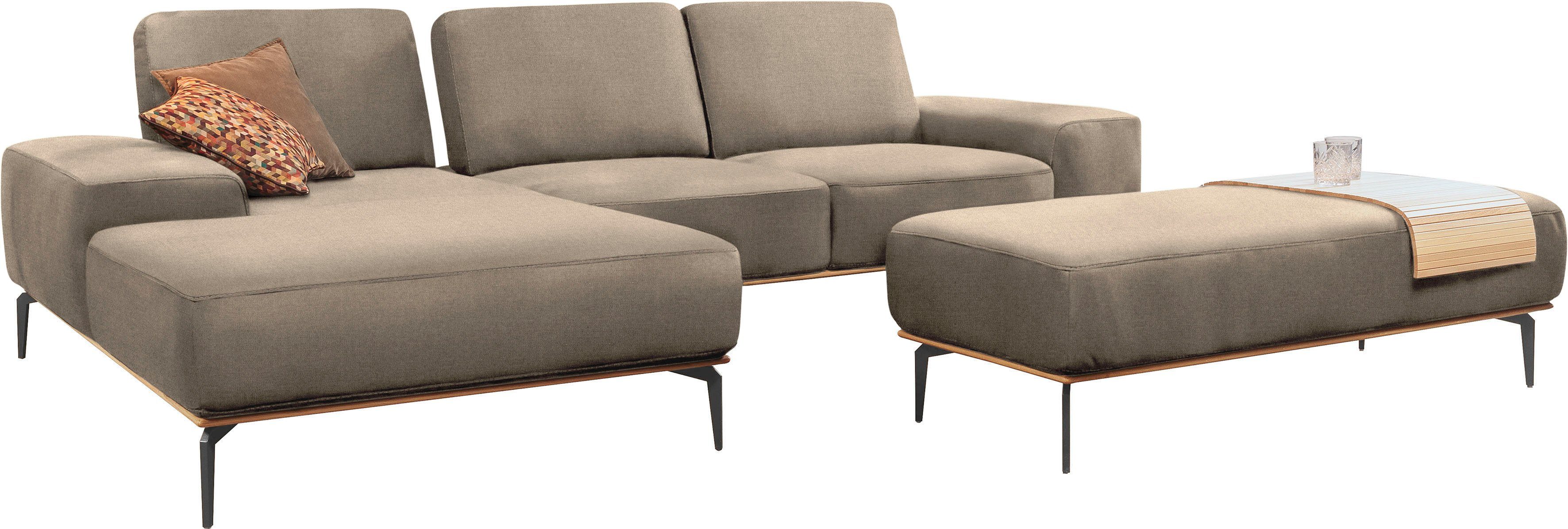 W.SCHILLIG Ecksofa run, Designsofa mit tollem Sitzkomfort, bequem, L-Form, mit Holzsockel, Füße in Schwarz pulverbeschichtet, Breite 299 cm