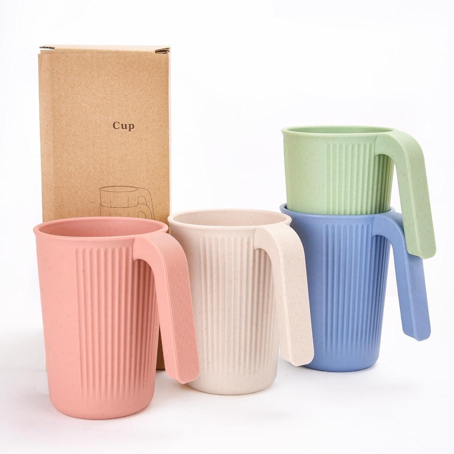Becher Unbreakable Trinkbecher Set 4er 350ml Tasse mit Griff BPA-frei