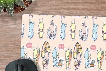 MuchoWow Gaming Mauspad Muster - Kaninchen - Cartoon - Pastell - Kinder (1-St), Mousepad mit Rutschfester Unterseite, Gaming, 40x40 cm, XXL, Großes