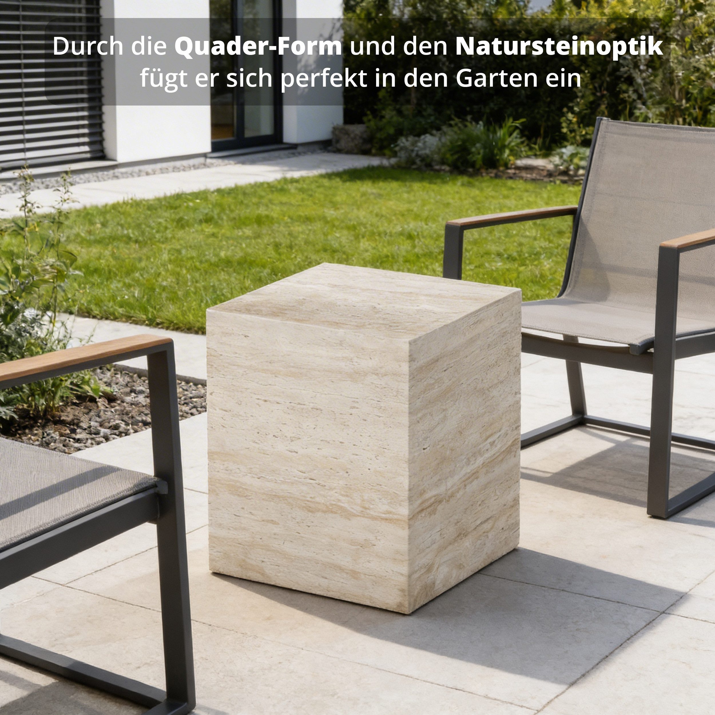 KHG Beistelltisch Garten-Beistelltisch in Beton-Optik aus Magnesiumoxid (Quaderform 15 kg belastbar, wetterfest UV-beständig, 45x50x45 cm), Extrem belastbar