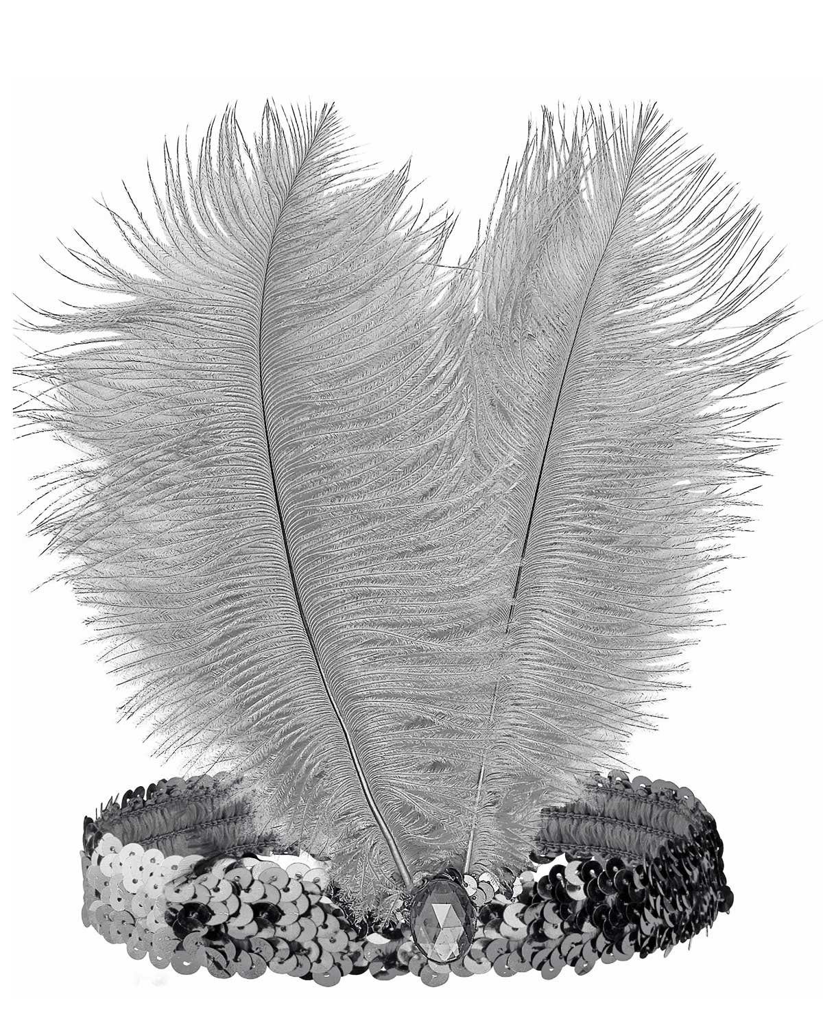 Das Kostümland Kostüm Silbernes Pailletten Stirnband mit Federn - Charle günstig online kaufen