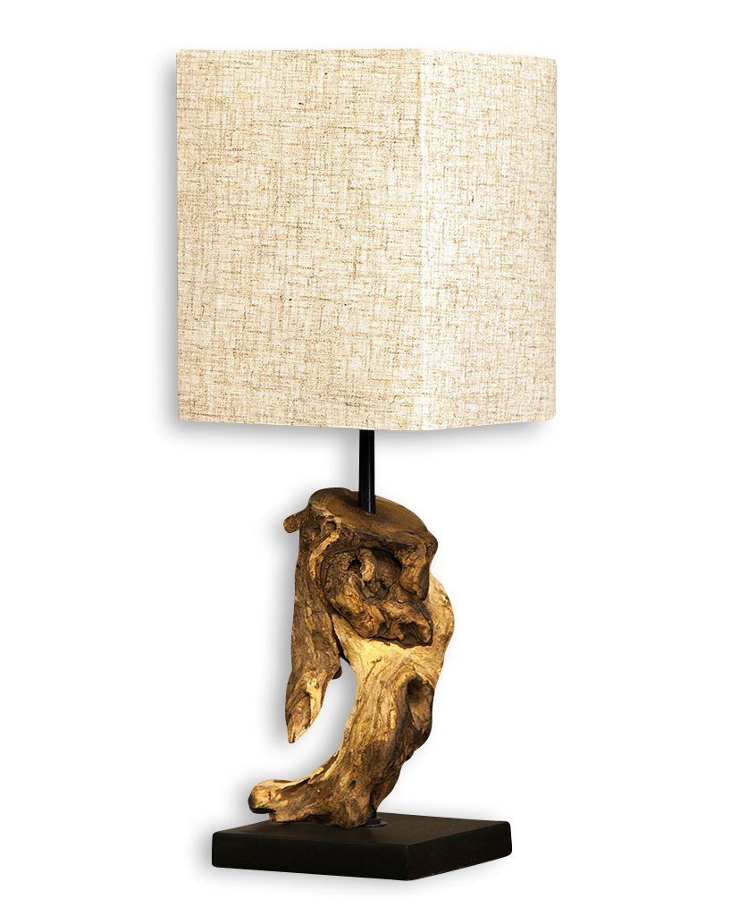 Levandeo® Nachttischlampe, Lampe Tischlampe aus Holz Holzlampe Tischleuchte Treibholz 45cm Beige