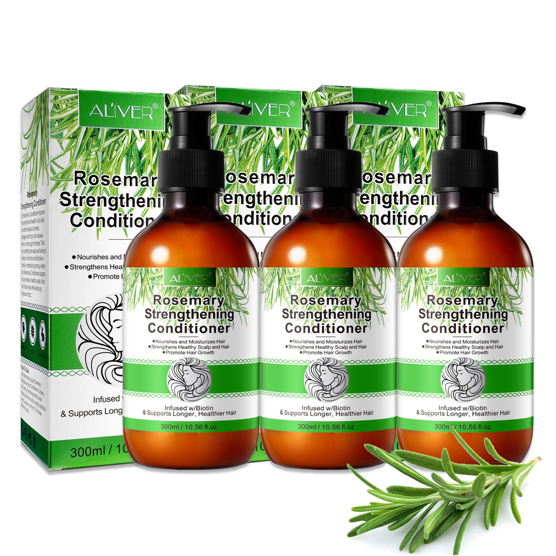 ALIVER Haarspülung Haarspülung Conditioner Rosmarin Haarpflege Bio Vegan Aliver, 3-tlg., Bio vegan