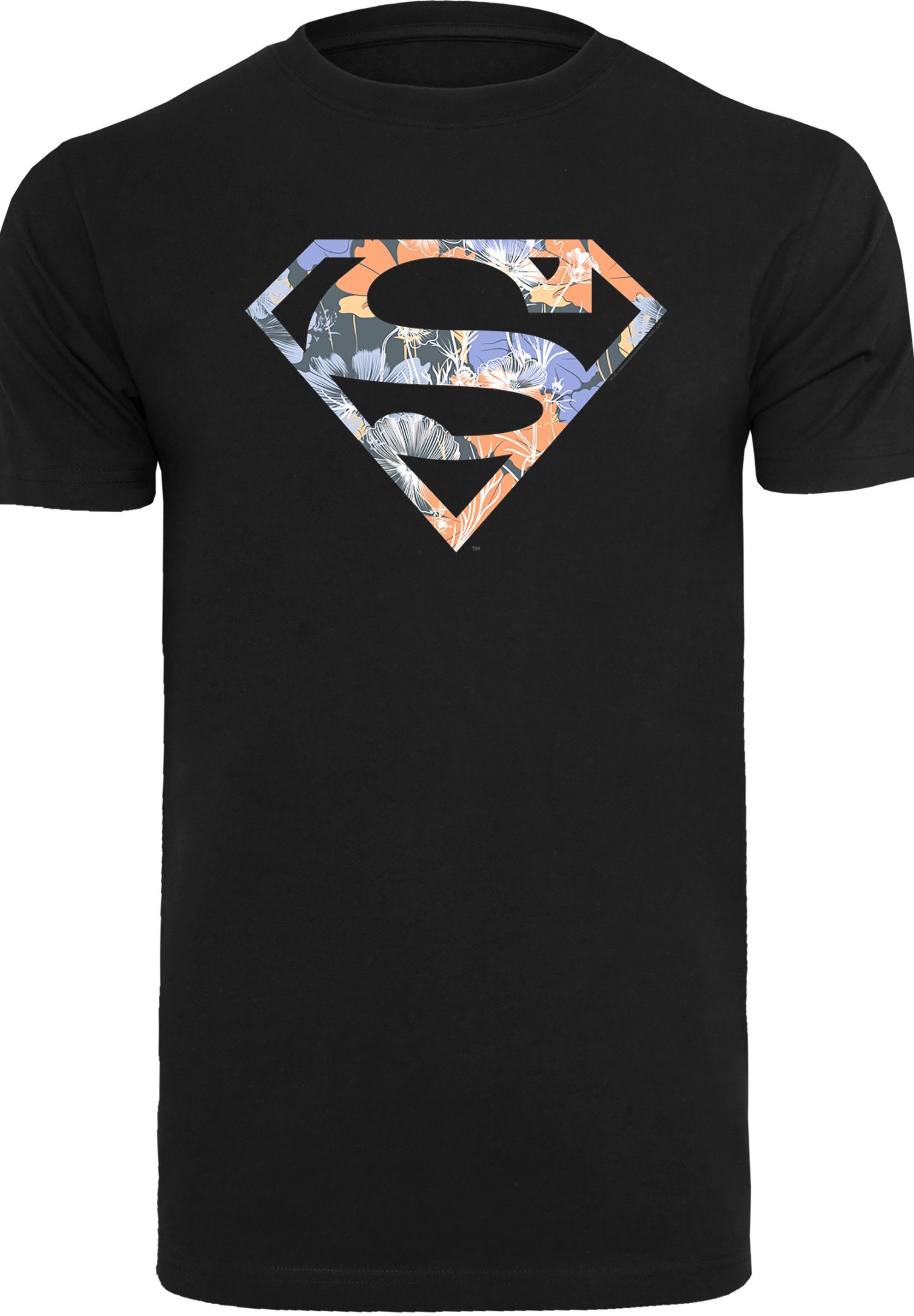 T-Shirt DC Superheld Floral Merch,Regular-Fit,Basic,Bedruckt T-Shirt Logo F4NT4STIC Comics Superman Herren,Premium schwarz