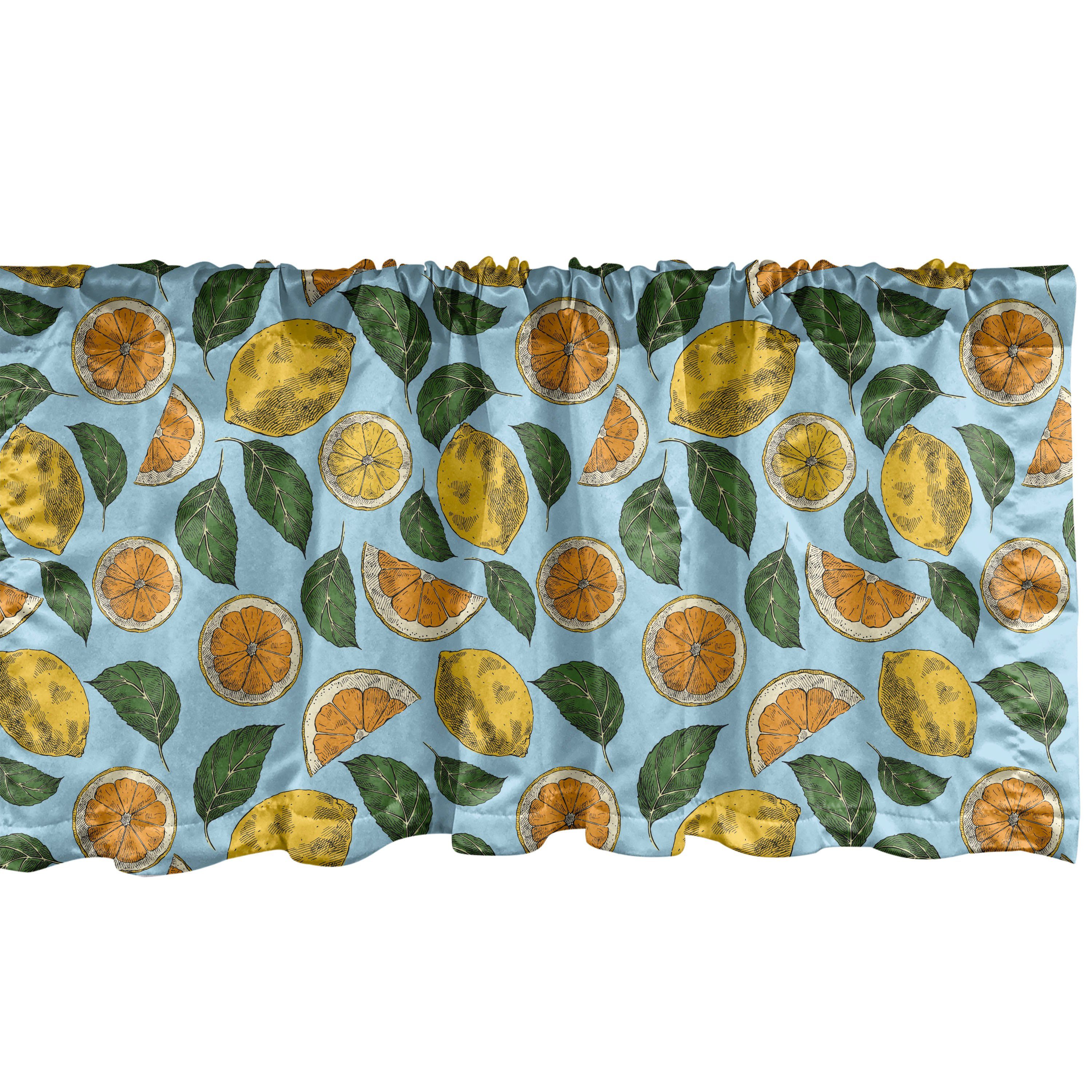 Scheibengardine Vorhang Volant für Küche Schlafzimmer Dekor mit Stangentasche, Abakuhaus, Microfaser, Zitrone Saure Frucht und Blatt-Muster