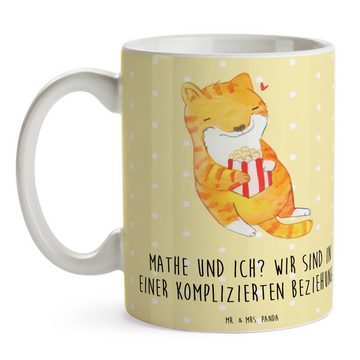 Mr. & Mrs. Panda Tasse Katze Dyskalkulie - Gelb Pastell - Geschenk, Teetasse, Porzellantasse, Keramik, Exklusive Motive