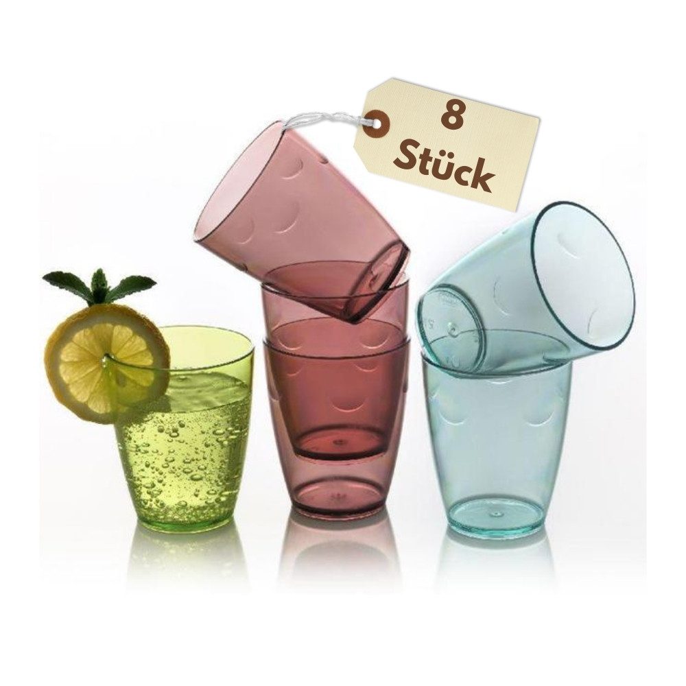 GarPet Becher Trinkgläser Set 8er Wassergläser Set Spülmaschinenfest Kunststoff Glas
