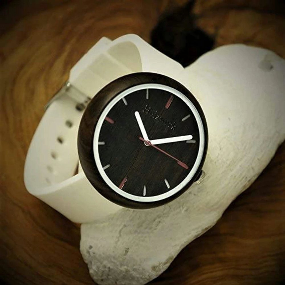 mit Holz Holzwerk rot Uhr Damen Silikon LICHTENAU Armband, & schwarz Quarzuhr weiß,