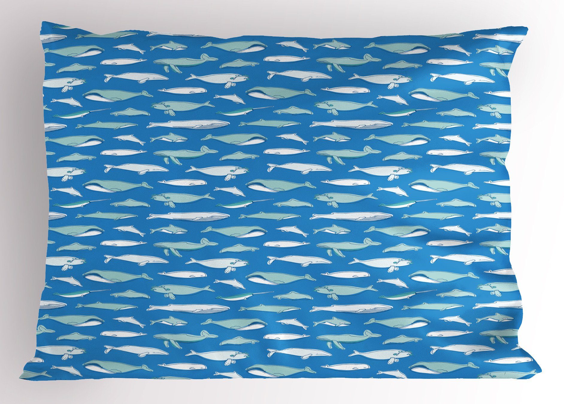 Kissenbezüge Standard Fisch Säugetier Gedruckter Dekorativer King (1 Size Stück), Rassen Abakuhaus Wal Kissenbezug, auf Blau
