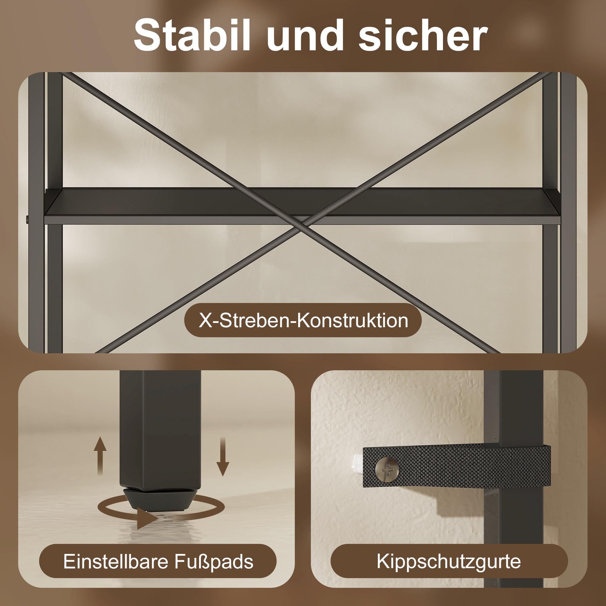 HOMCOM Bücherregal Industrielles Büroregal mit Metallrahmen, offenes Standregal, Standregal mit 5 Ebenen 1-tlg., für Wohnzimmer, Büro, Arbeitszimmer, 60x30x170, – Bild 5 von 5