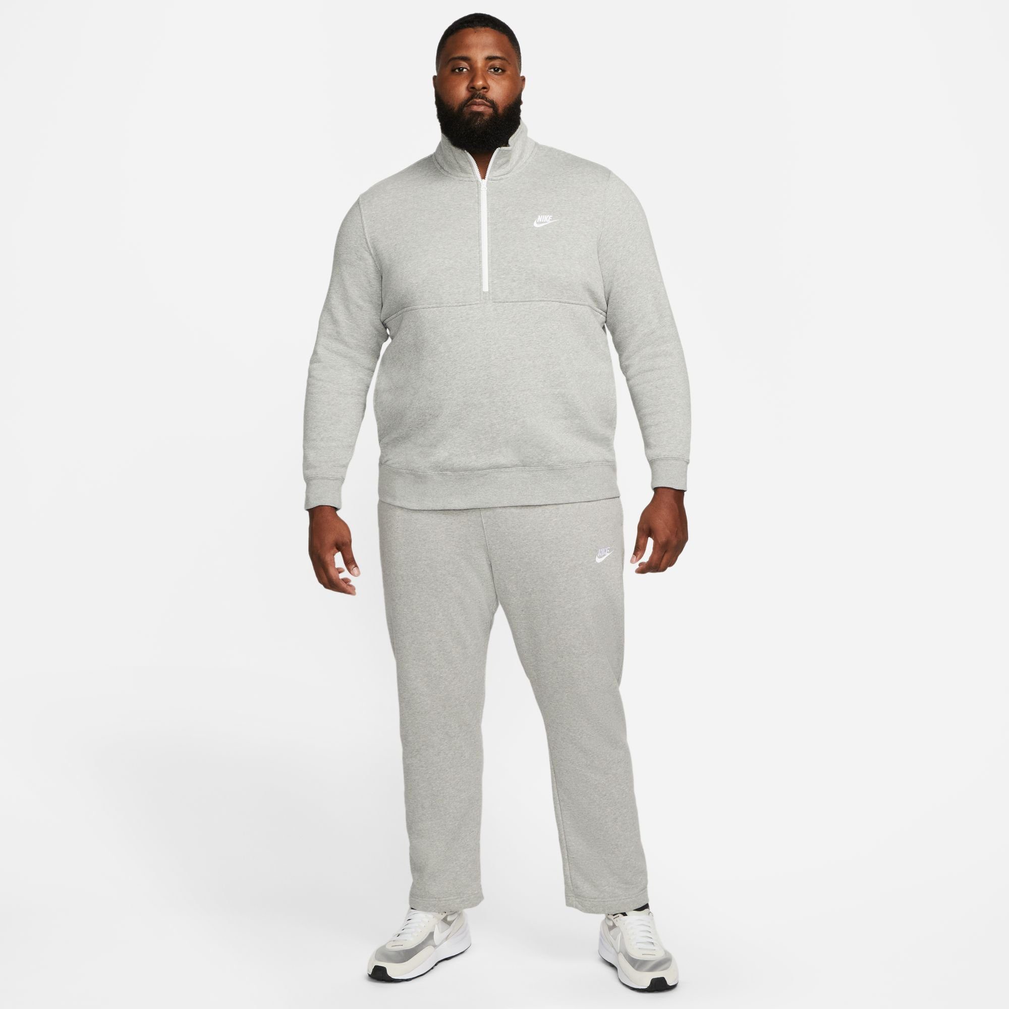 BRUSHED-BACK 1/-ZIP HEATHER/WHITE/WHITE DK MEN'S Sportswear Nike CLUB Sweatshirt GREY PULLOVER