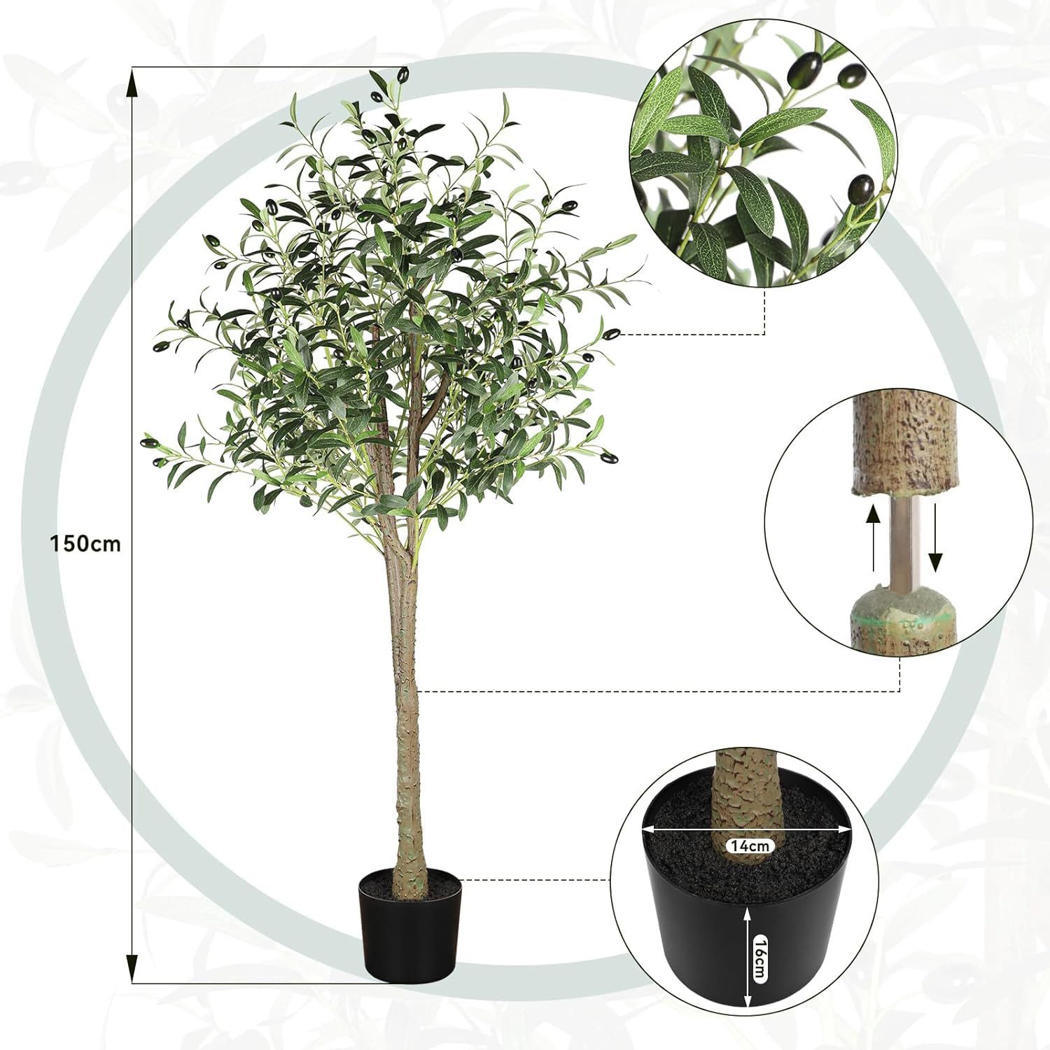 Kunstpflanze Olivenbaum Künstliche Pflanzen Höhe 120cm/150cm/170cm/180cm/210cm Olivenbaum, NAIMP, Höhe 150 cm
