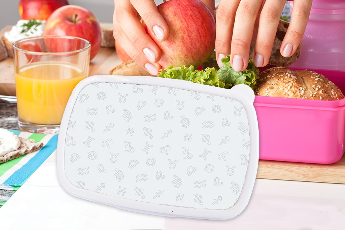 MuchoWow Lunchbox Konstellation Snackbox, rosa Astrologie Kunststoff (2-tlg), - - Design, Kinder, Kunststoff, Mädchen, Brotbox Brotdose für Erwachsene
