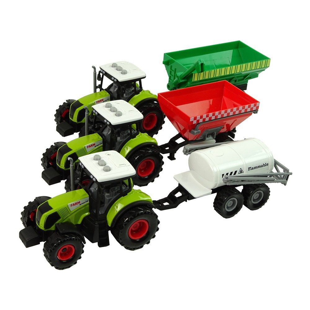 LEAN TOYS Anhänger Traktorset Landmaschinen Bauernhoffahrzeuge, Spar-Set, 6-tlg., 16 x 8 x 6 cm beweglich, Licht & Geräusche, 6-tlg., bewegliche Teile, ab 3 Jahren