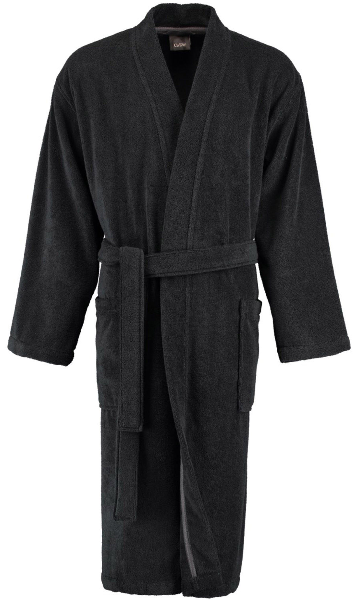 Cawö Herrenbademantel, Walkfrottee, Kimono-Kragen, Gürtel, Baumwolle