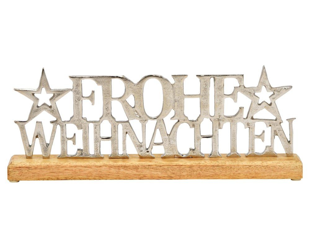 matches21 HOME & HOBBY Dekofigur Aufsteller Schrift FROHE WEIHNACHTEN Metall Holz silber 36 cm (1 St)