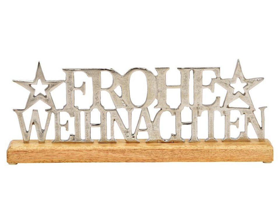 matches21 HOME & HOBBY Dekofigur Aufsteller Schrift FROHE WEIHNACHTEN Metall  Holz silber 36 cm (1 St)