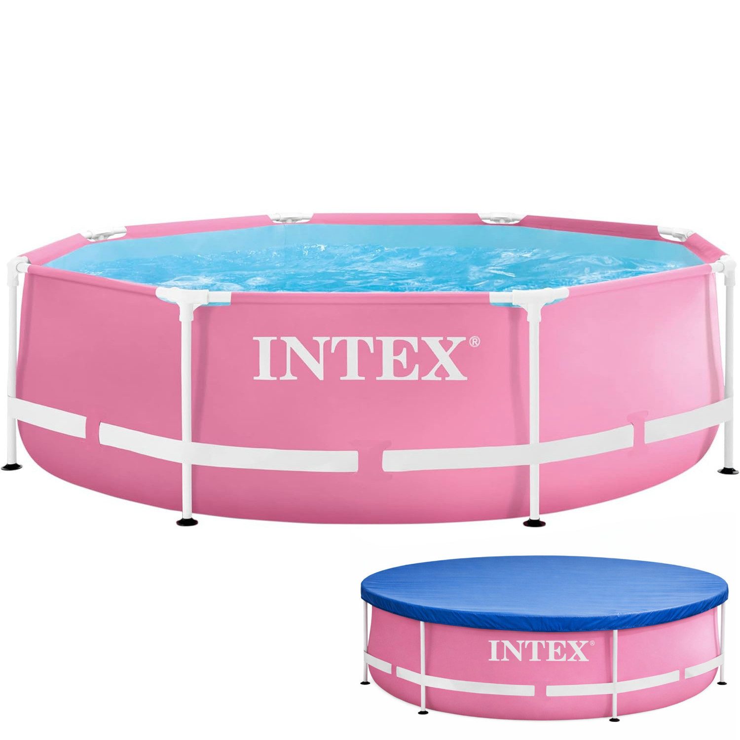 Intex Pool Pink Metal Frame Pool (244x76cm), inkl. Abdeckplane