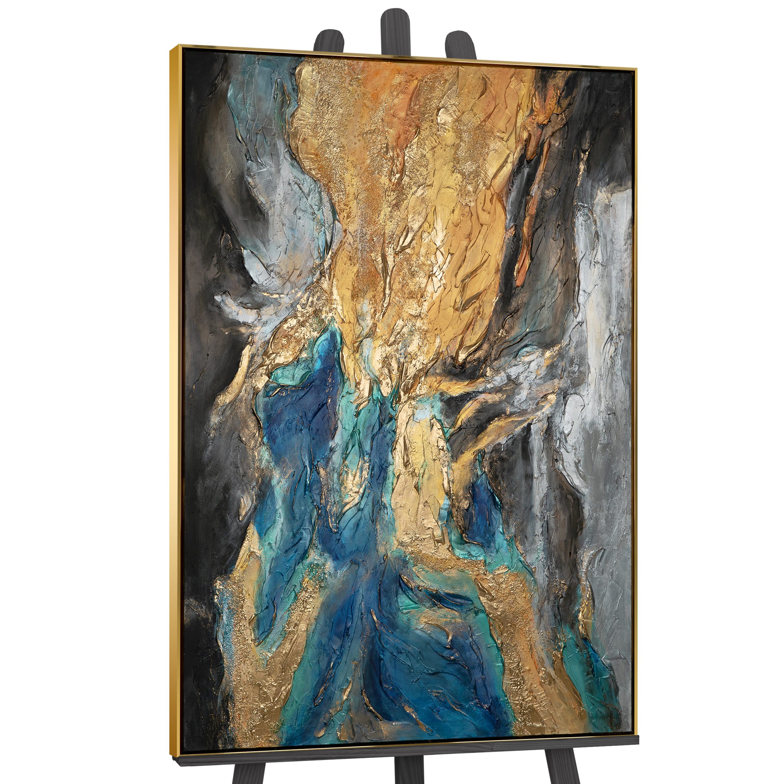 YS-Art Картина Abstrakte Symphonie, Abstraktion, Abstraktes Leinwandbild in Schwarz, Blau, Gold gerahmt