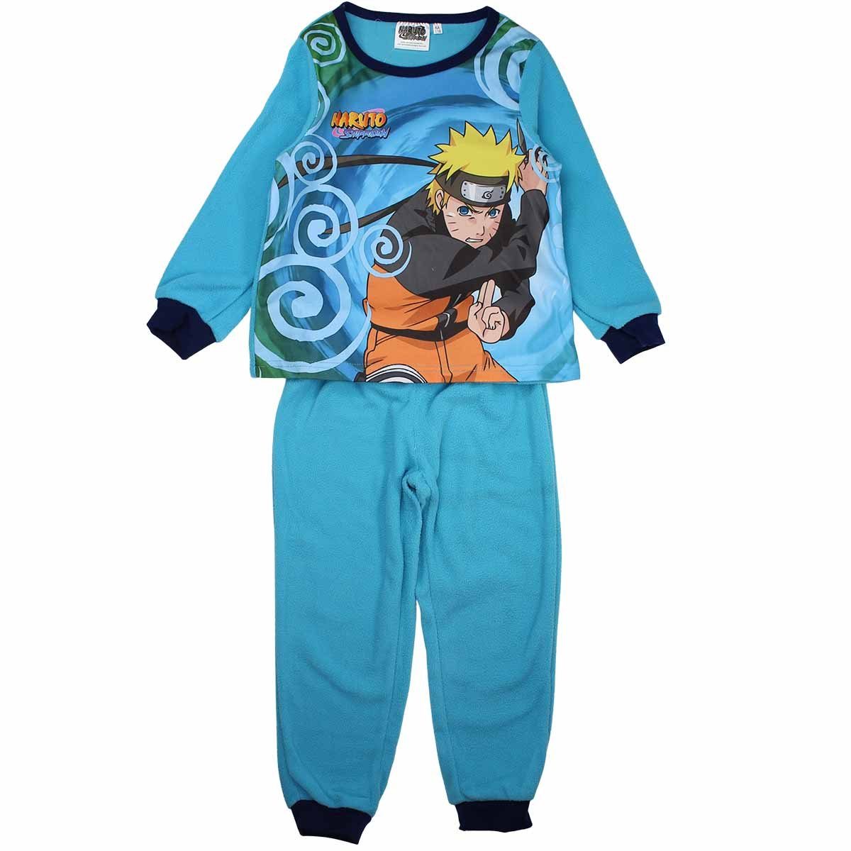 Naruto Schlafanzug Anime Naruto Shippuden Fleece Jungen Langarm Pyjama Gr. 116 bis 152 Hellblau