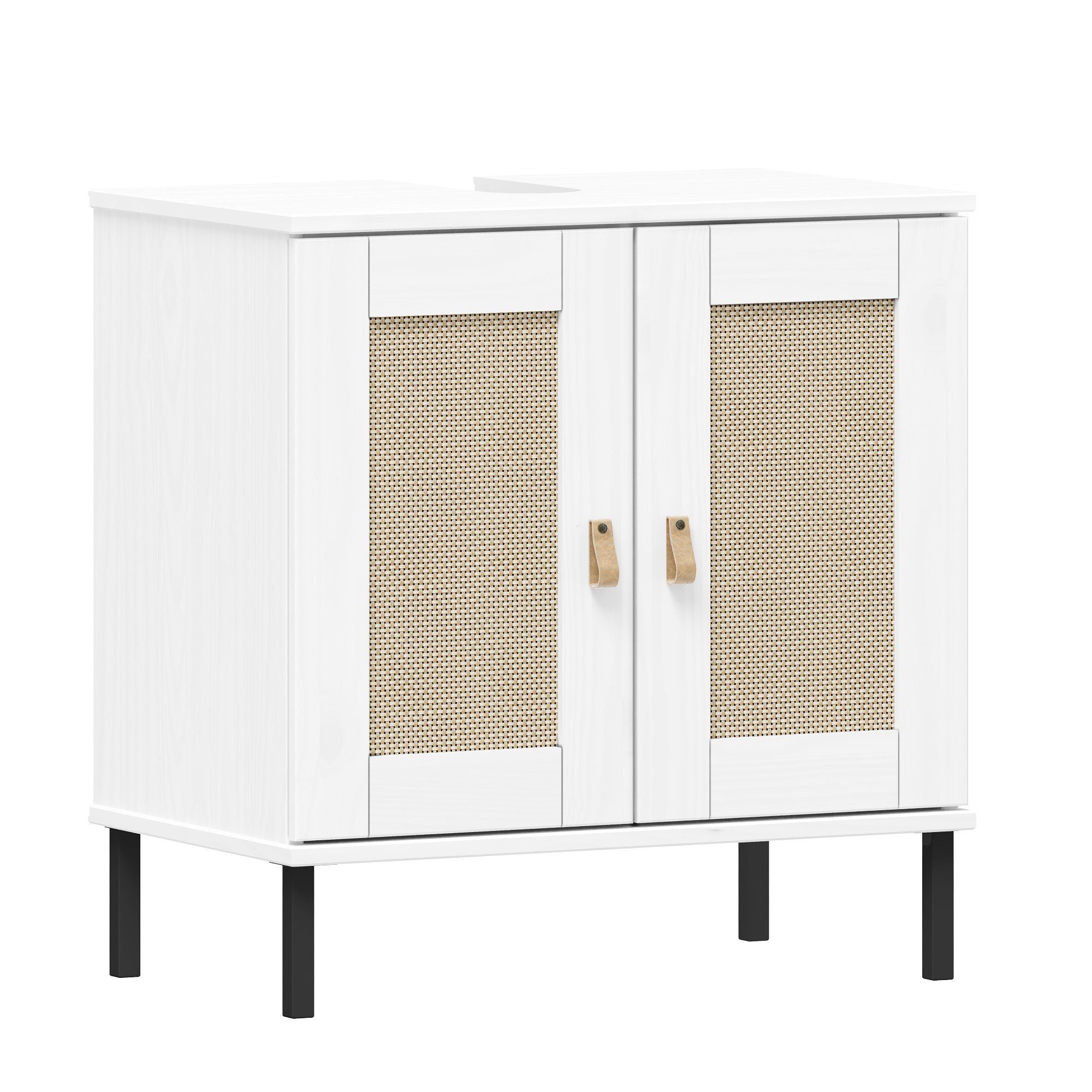 Woodroom Waschbeckenunterschrank Eleganter Massivholzschrank Valencia Badezimmerschrank aus massiver Kiefer lackiert 62x65x40cm