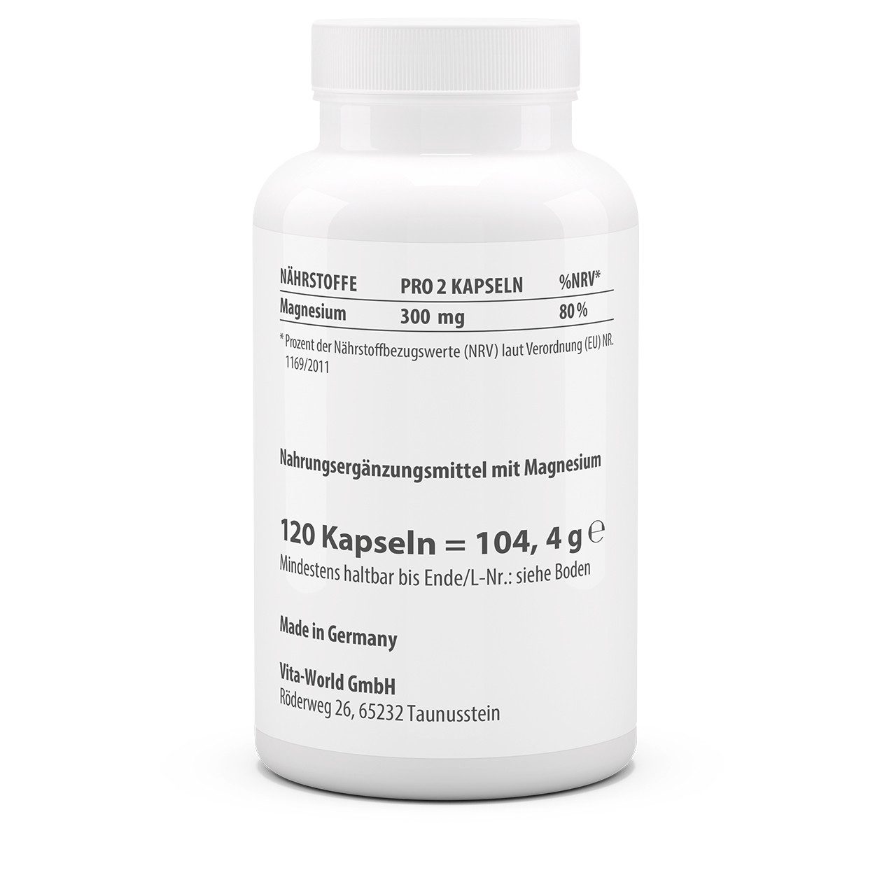 vitaworld Magnesiumtaurat - 300 mg elementares Magnesium pro Tagesdosis Kapseln, 120 St., 104.4 g