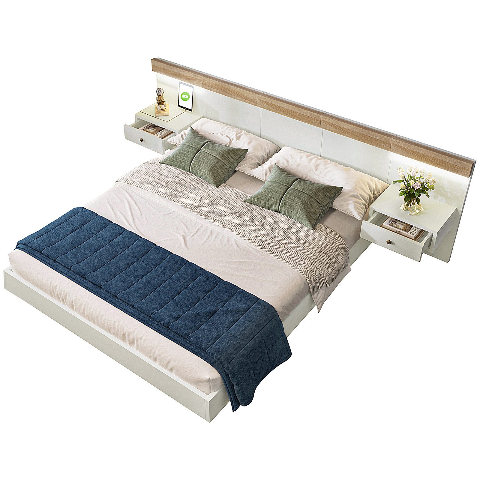 Yorbay Bettanlage Weiß Doppelbett mit 2 günstig online kaufen