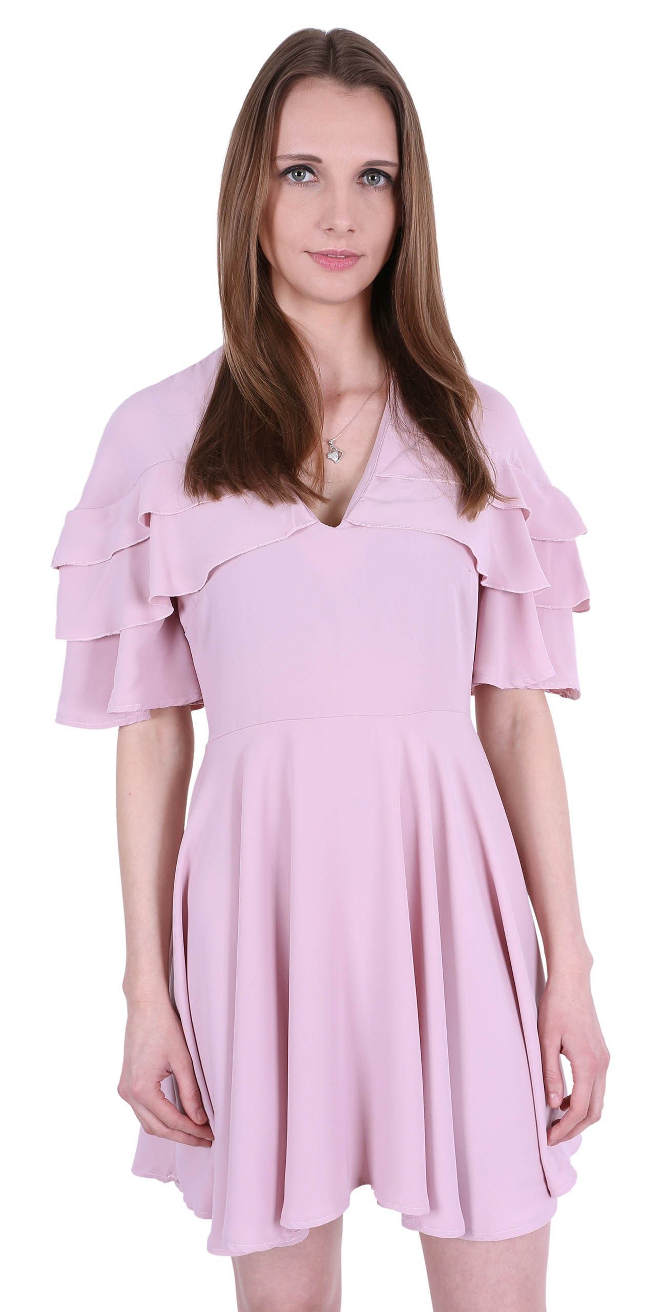 Sarcia.eu Cocktailkleid John Zack Puderrosa Kleid mit Rüschen an den Ärmel L