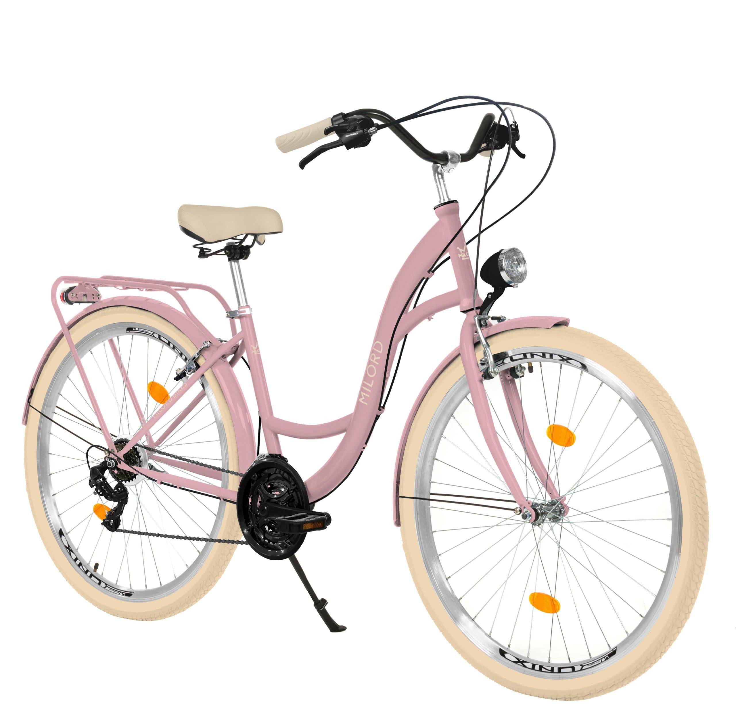 Milord Cityrad Damenfahrrad Citybike Hollandrad Fahrrad, 26/28 Zoll, 21-Gang, 21 Gang, (Fahrradständer, Gepäckträger, Klingel, Korb, Kotflügel)