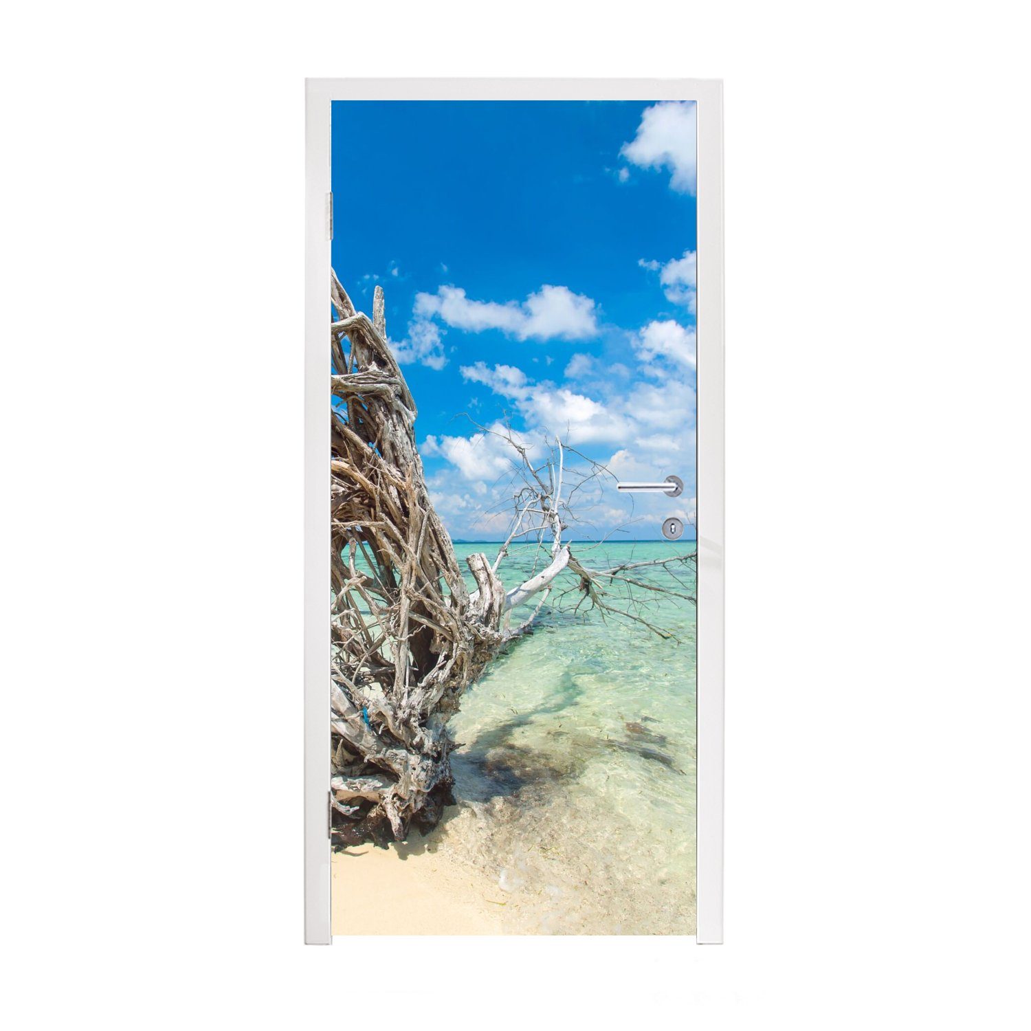 MuchoWow Türtapete Strand - Äste - Tropisch - Meer, Matt, bedruckt, (1 St), Fototapete für Tür, Türaufkleber, 75x205 cm