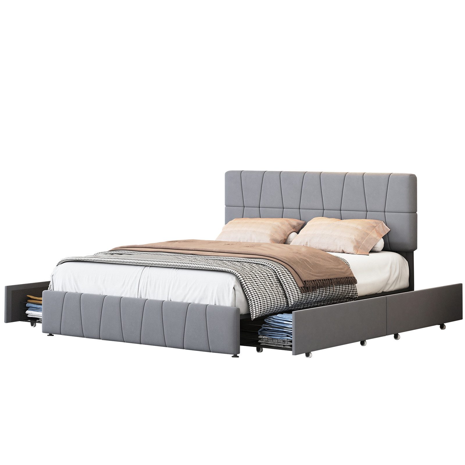 FUROKOY Polsterbett Doppelbett, Stauraumbett mit Kopfteil günstig online kaufen