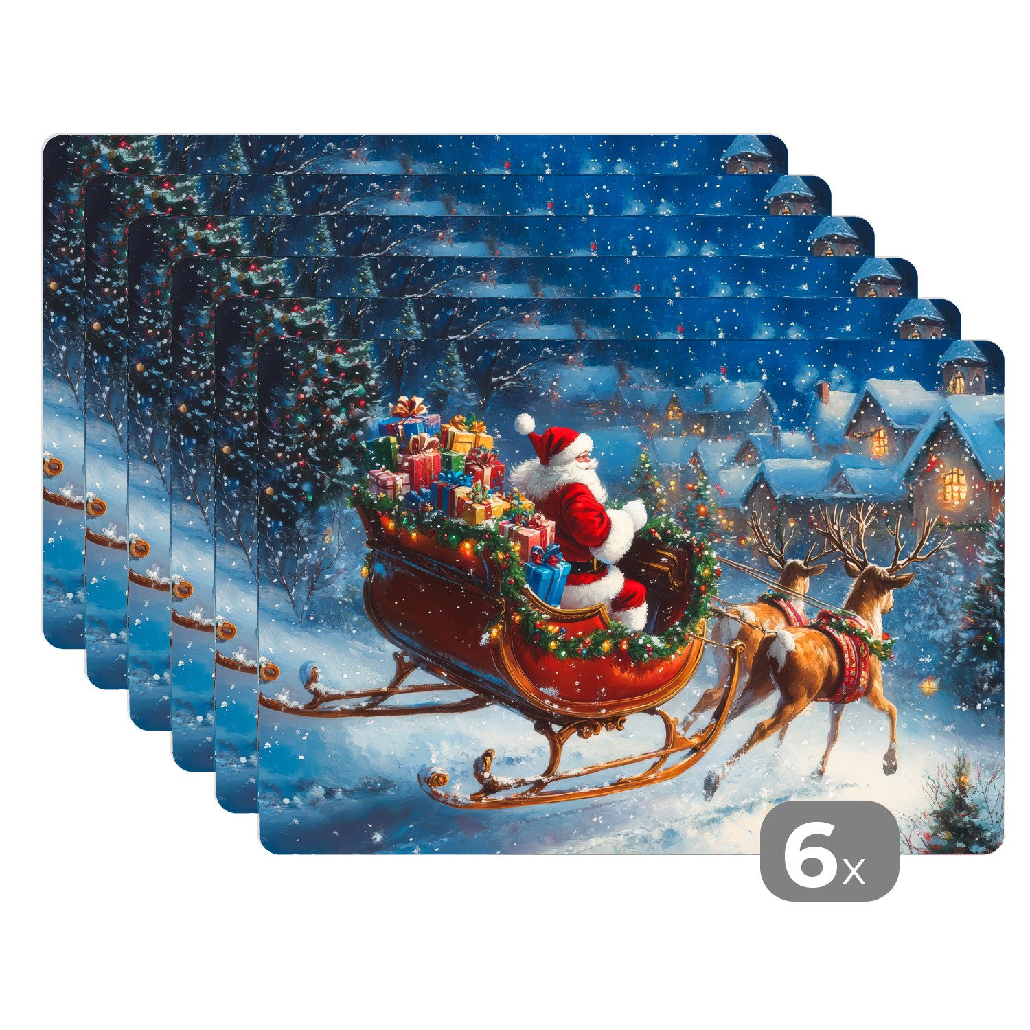 MuchoWow Platzset Weihnachtsmann - Rentier - Weihnachten - Schnee, (6-St), günstig online kaufen