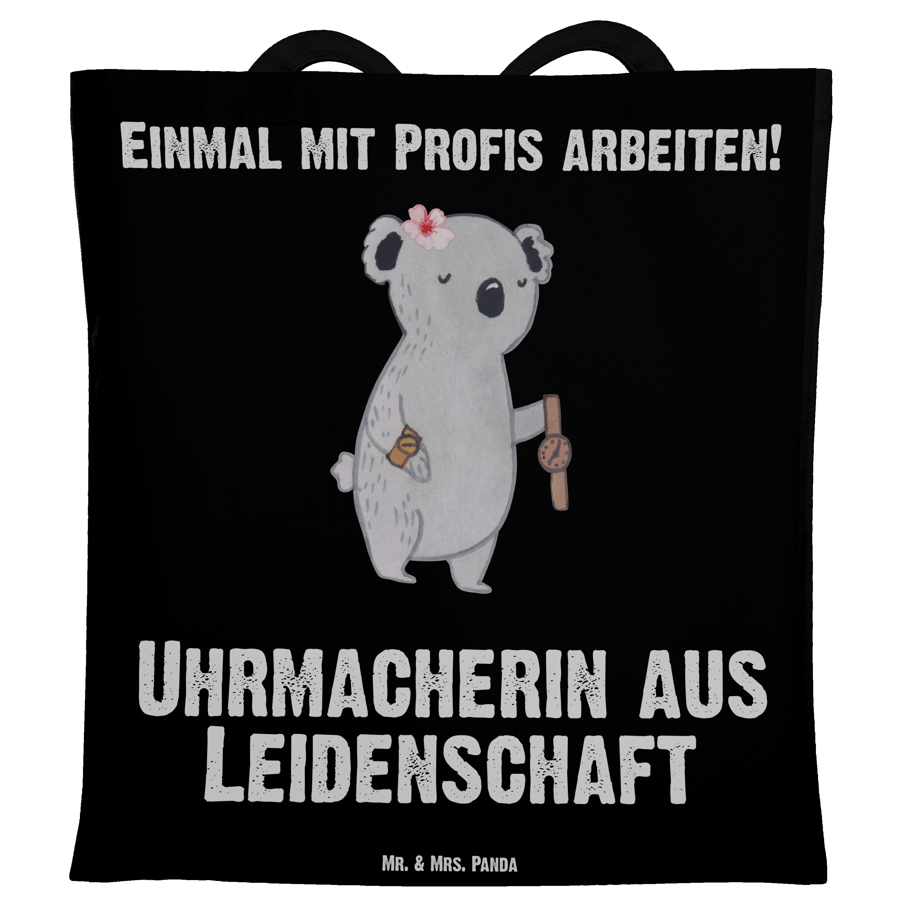 Mr. & Mrs. Panda Tragetasche Uhrmacherin aus Leidenschaft - Schwarz - Geschenk, Kollege, Arbeitsko (1-tlg)