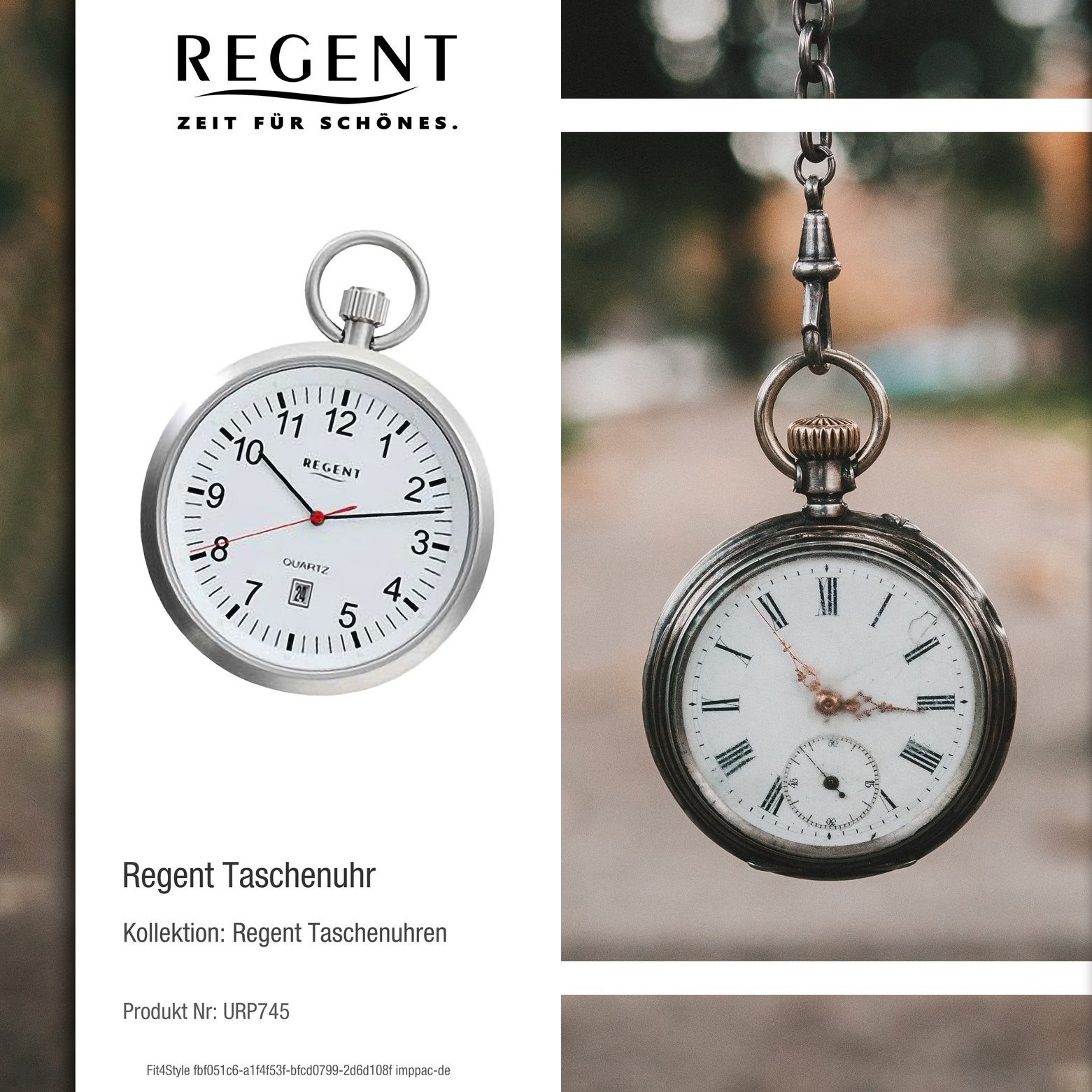 Taschenuhr Regent Gehäuse, Taschenuhr extra Analog Regent rund, Herren 43mm), Herren (ca. Taschenuhr (Analoguhr), Edelstahl, groß Elegant