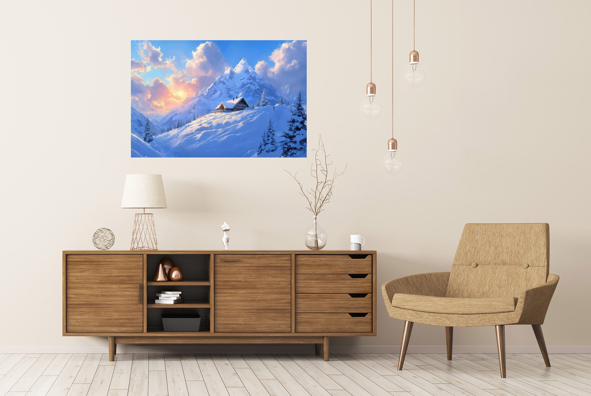 islandburner Poster Verschneite Berglandschaft bei Sonnenuntergang günstig online kaufen